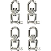 316 Stainless Steel 5/16"(M8) Eye x Jaw Swivel Anchor Swivel Clevis Double Shackle,4PCS