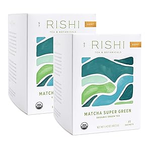 Rishi Tea Matcha Super Green Herbal Tea | Immune Support, USDA Certified Organic Sencha, Highly Caffeinated, Umami, Antioxidants | 15 Sachet Bags, 1.43 oz (Pack of 2)