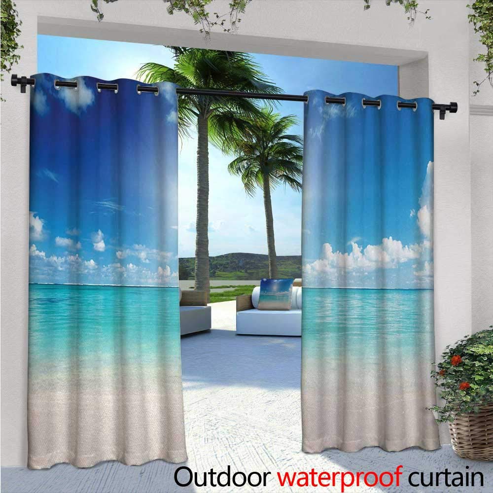 Ocean Patio Curtains Sealife Theme with Sea Animals Shells Stars and Striped Backdrop Art Outdoor Curtain for Patio,Outdoor Patio Curtains W108 x L84 Golden Navy Blue and White