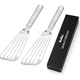 KSENDALO 2 Pack Flexible Fish Spatula Stainless Steel for Kitchen | Thin Edged Egg Spatula, Slotted Angled Blade Metal Turner, BBQ Flipper, Riveted for More Sturdy, Silver