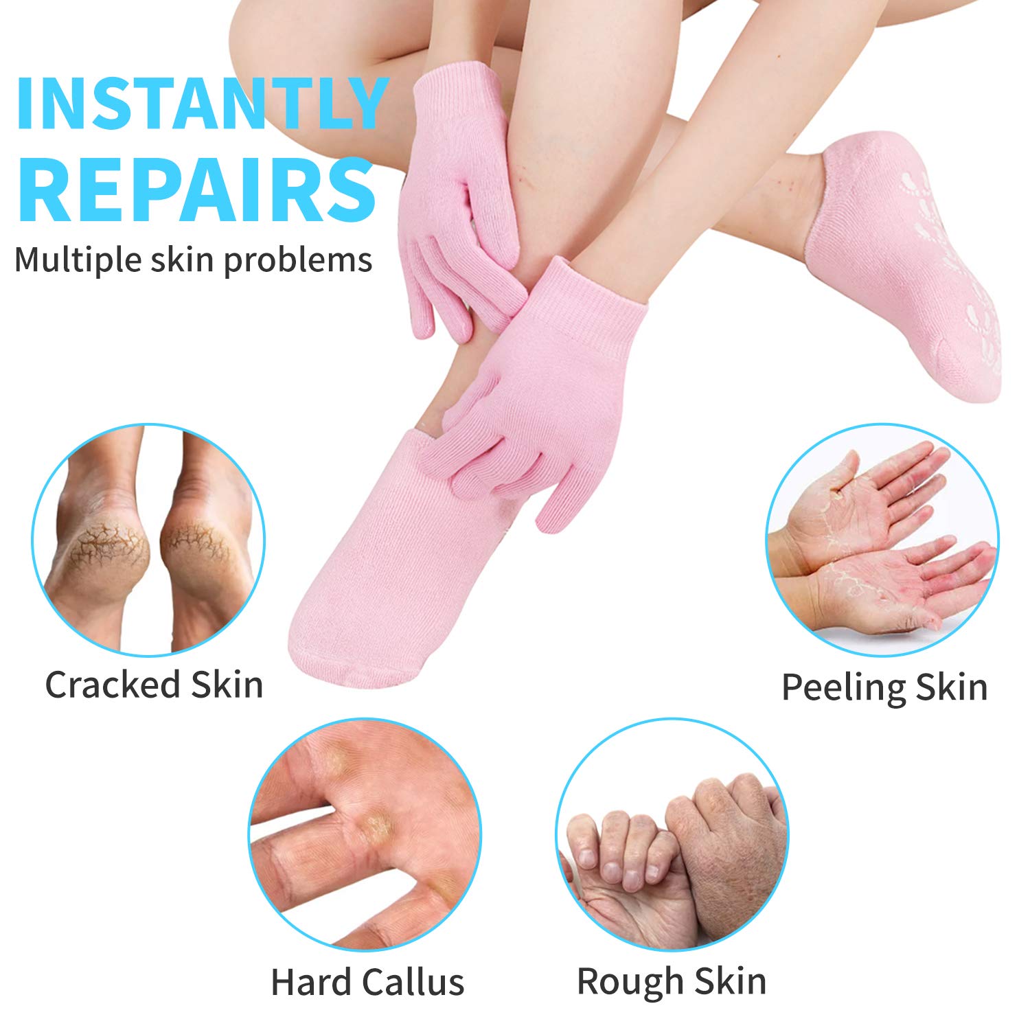 Moisturizing Gloves and Socks-Gel Spa Moisturizing Therapy Socks ＆ Gloves-Soften Repairing Dry Cracked, Hands Feet Skin Care, Effective in Repair Dry and Chapped Hands and Feet Skin Care : Beauty