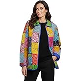 LA CERA Women's Silk Quilted Jacket – Reversible Patchwork Coat with Pockets, Colorful Lightweight Layering Outerwear