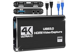 MICROWARE 4K HDMI Video Capture Card, USB 3.0, Black, Windows 10, HDMI to USB3.0, 1080P 60FPS, Game Capture, Live Stream, Mic