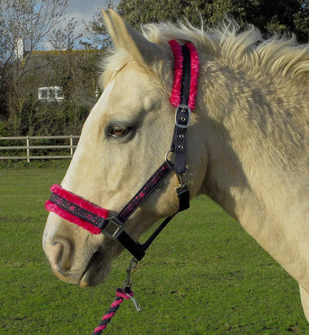 Rhinegold Crystal Star Headcollar & Rope Set, 345-s-nvy/Pink