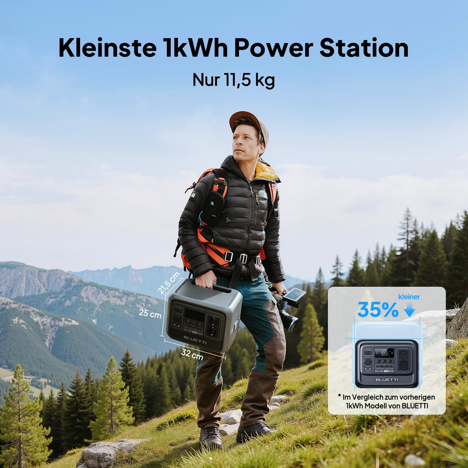 BLUETTI Elite 100 V2 (2025 Neu) Tragbare Power Station, 1024Wh LFP Batterie Backup mit 2 1800W AC Ausgängen (3600W Surge), 35% Kompakter, Solar Generator für Camping, Stromausfälle und Off-grid 3