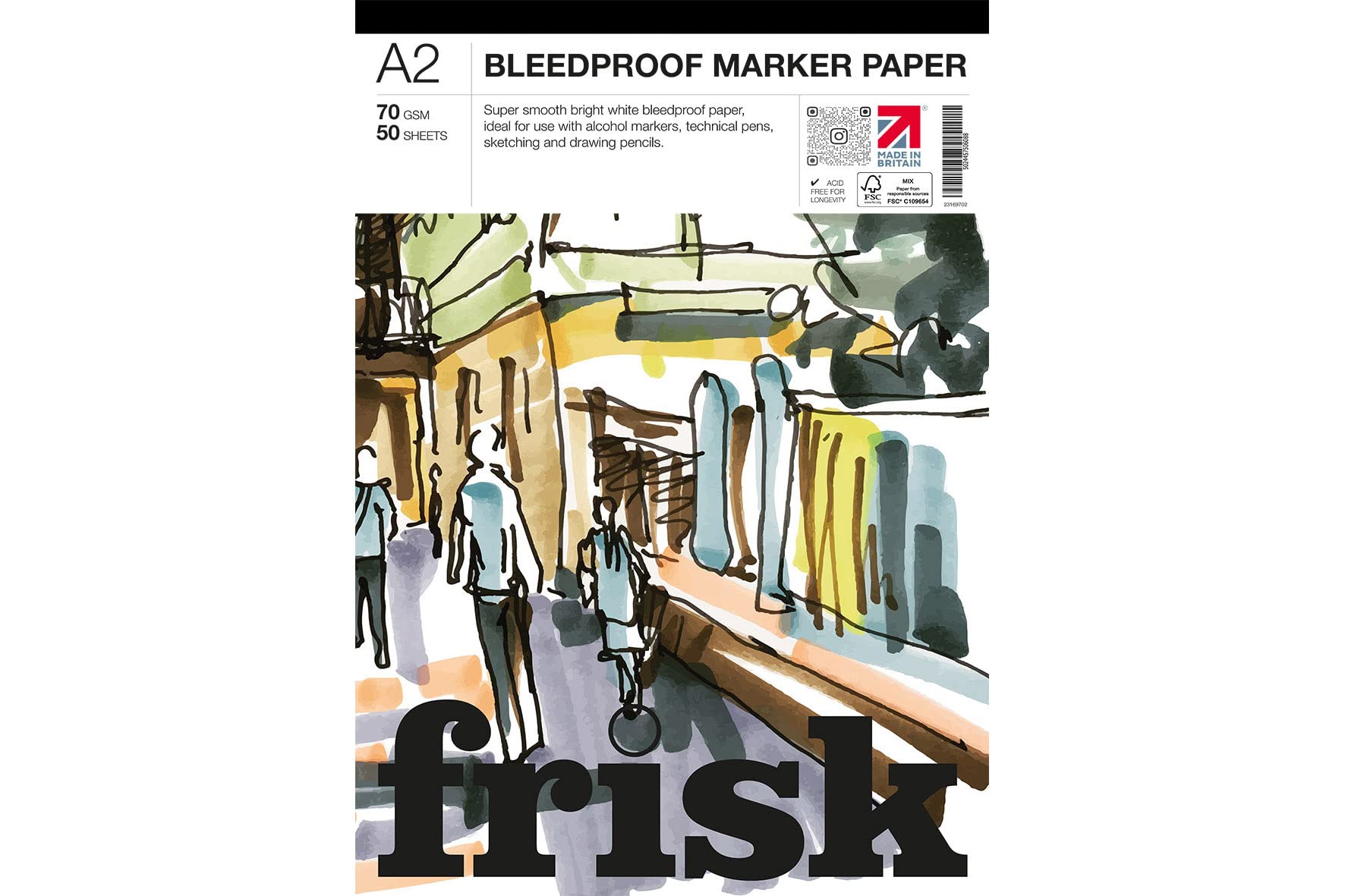 Frisk 23169702 Bleedproof Marker Paper Pad A2 70gsm, White
