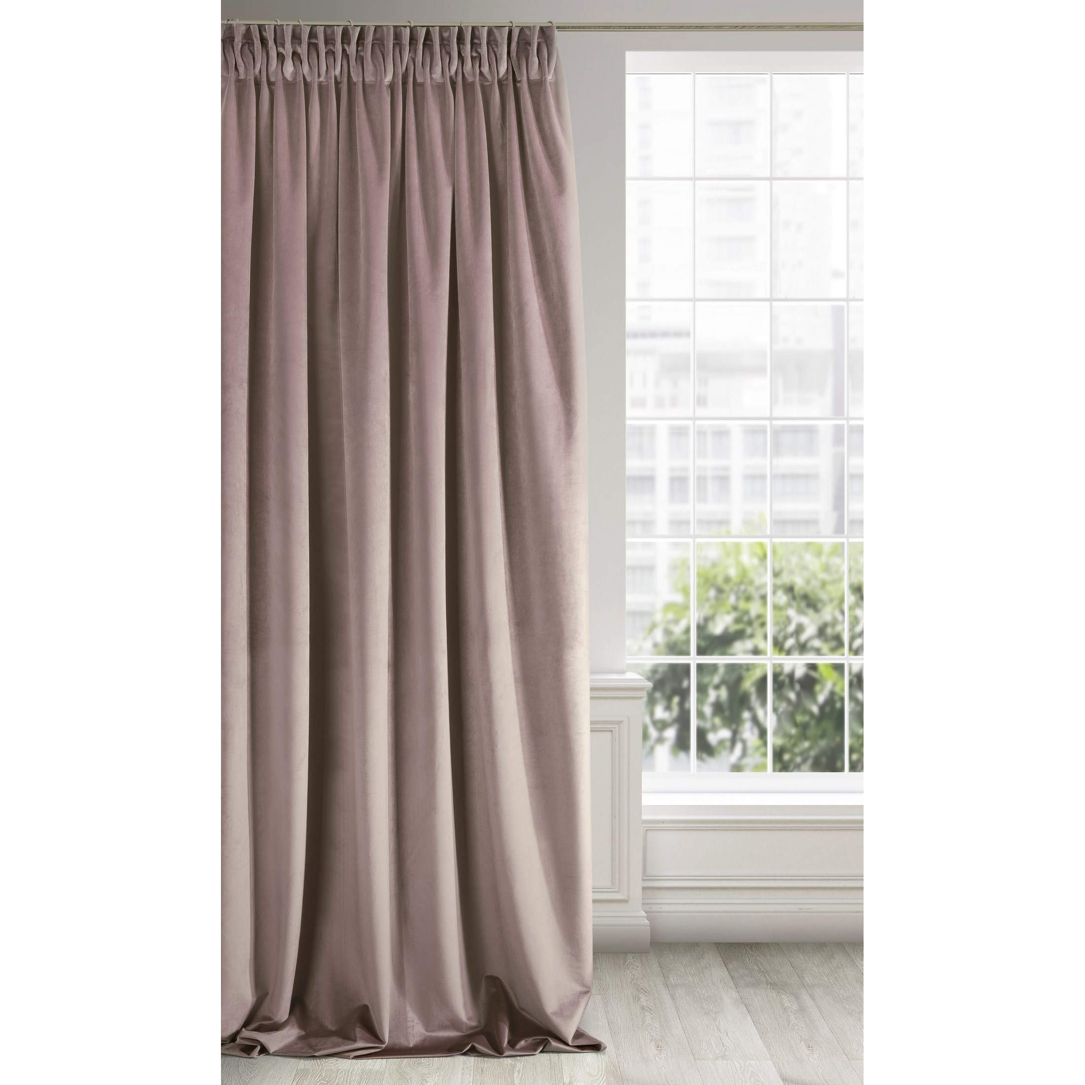 Eurofirany Soft Plain Opaque Velvet Curtain with Rufflette Tape For Rail - 1 Unit, Thick Fluffy Panel Drape Classic Glamour Elegant Living Room Bedroom, W55'' x L106'', 140x270 cm, Powder Pink
