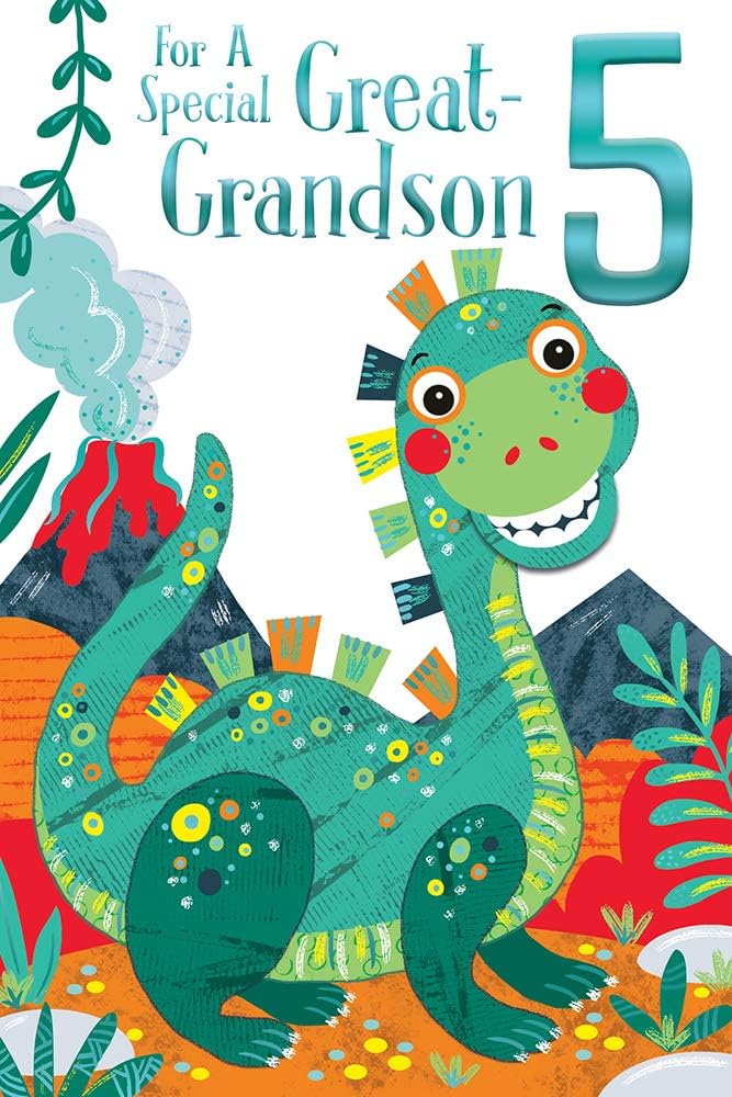 Old English Co. Grandson 5th Birthday Card Boy - Age Five - Dinosaur Birthday Card For Son - View #2