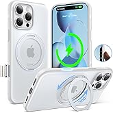TORRAS O3 Fitness for iPhone 16 Pro Case Magnetic Stand, Fit for MagSafe, 360 Rotatable Stable Stand, Camera Control Button, Military-Grade Shockproof, Slim & Sleek, Glacier White Translucent