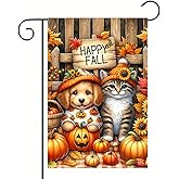 Blissyard Happy Fall Pumpkin Garden Flag 12x18 Inch Double Sided for Outside Decorations Yard Flag Hello Fall Dog Cat Garden Flag Autumn puppy and kitten Thanksgiving For Holiday
