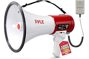 Pyle Megaphone - 50 Watt Bullhorn with Detachable Microphone, Portable and Lightweight with AUX/SD Input, Powerful Sound, Gre