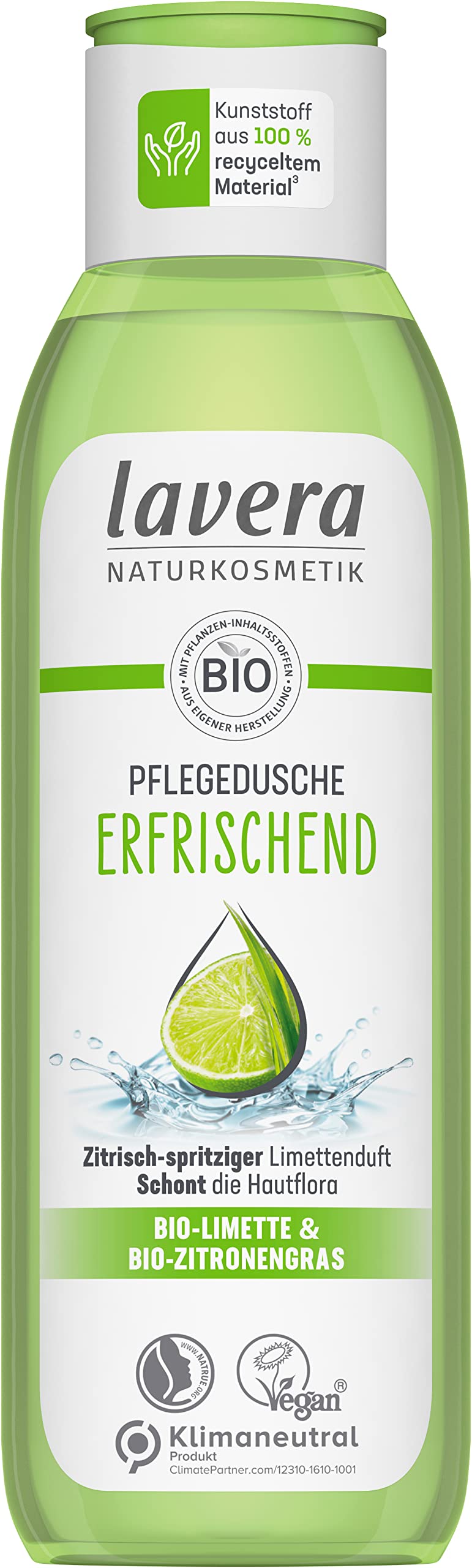 lavera Pflegedusche Erfrischend – sanfte Reinigung mit Bio-Limette & Bio-Zitronengras, belebt die Sinne und schenkt Frische – vegan & dermatologisch getestet – 250 ml