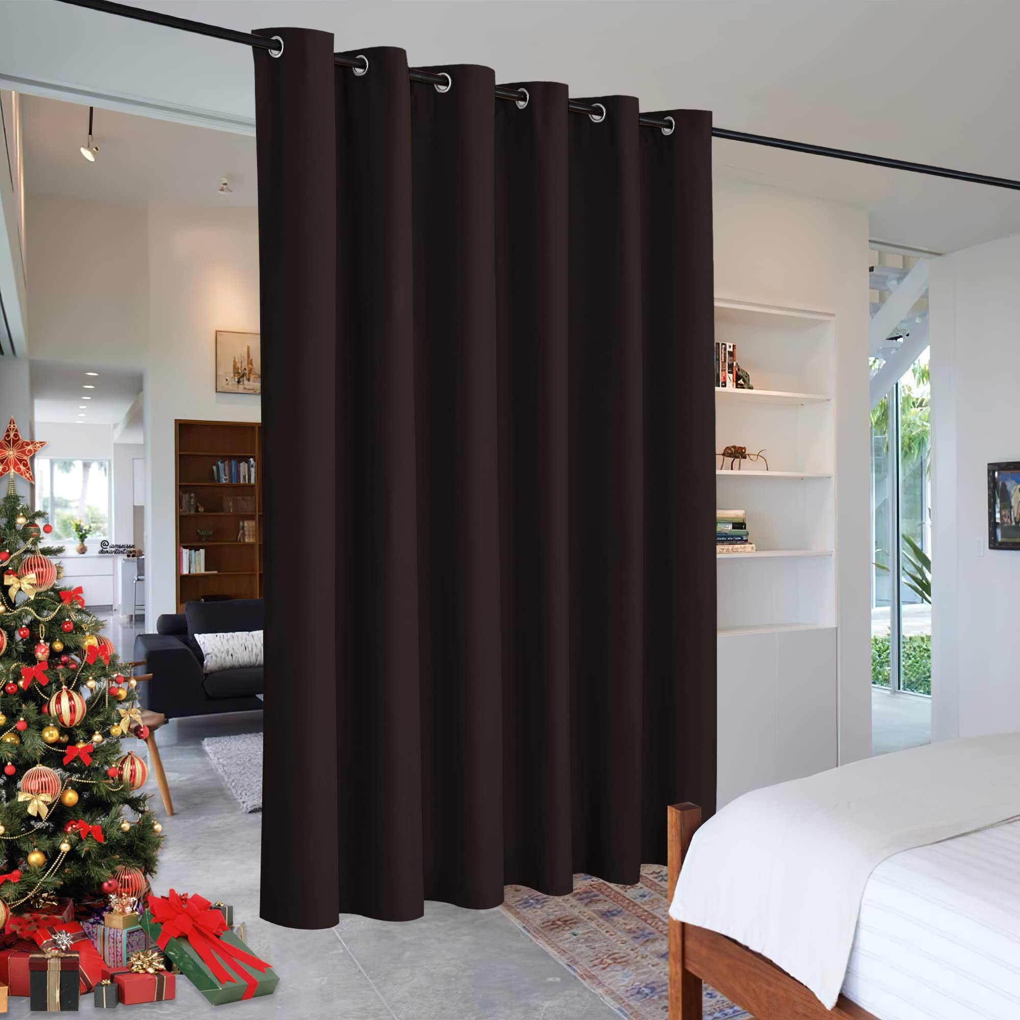 RYB HOME Blackout Curtains Blind Adjustable Room Divider Thermal Insulated Separation Screen for Office/Patio Door/Apartment/Dorm, Wide 120 x Long 108, Brown, 1 Pc Image