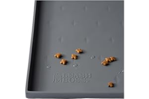 Leash Boss Rectangular Silicone Pet Feeding Tray - Waterproof Dog Food Tray, Flexible Silicone Floor Mat, Raised-Edge Pet Placemat, Small, 18 x 11 in, Gray