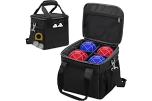 CSOKRE Bocce Set Carry Bag, Holds 8 Bocci Balls [with Padded Dividers/Adjustable Shoulder Strap] Portable Bocce Ball Storage Case, for Carrying Bocce Game to Backyard Lawn Beach Yard,(Bag Only)