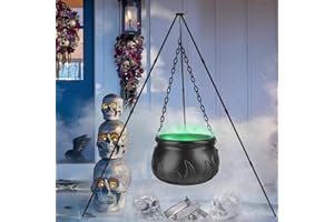 CITYSWAN Halloween Decorations Outdoor - XL Large Witches Cauldron Halloween Decor on Tripod with Timer Lights - Black Plastic Cauldron Hocus Pocus Halloween Decor for Porch Yard Lawn Outside