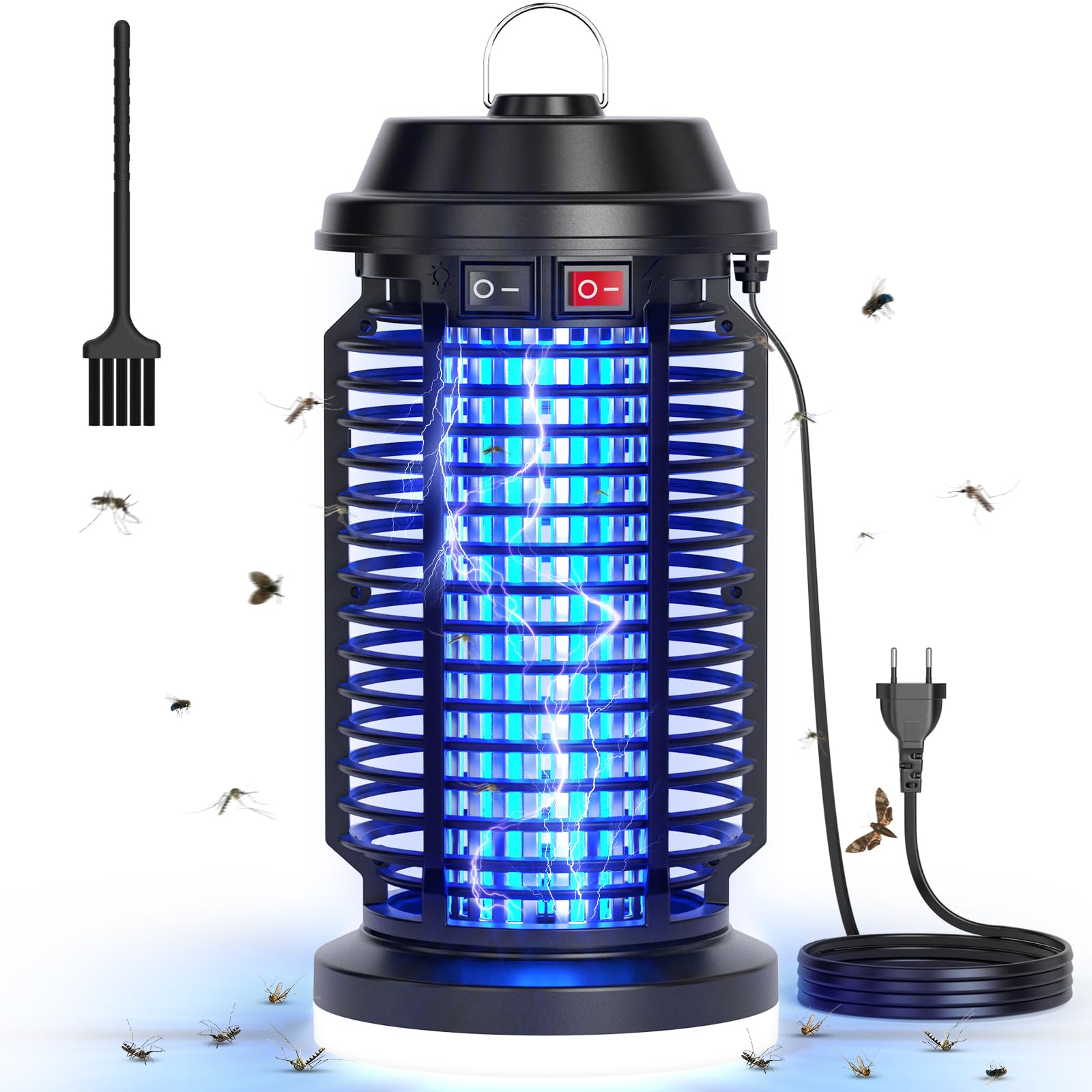 YISSVIC Elektrischer Insektenvernichter 4200V Mückenlampe 15W mit UV-Licht und LED-Beleuchtung Zwei Separate Schalter Wasserdicht IPX4 geeignet für außen und innen 28 x 13.5cm