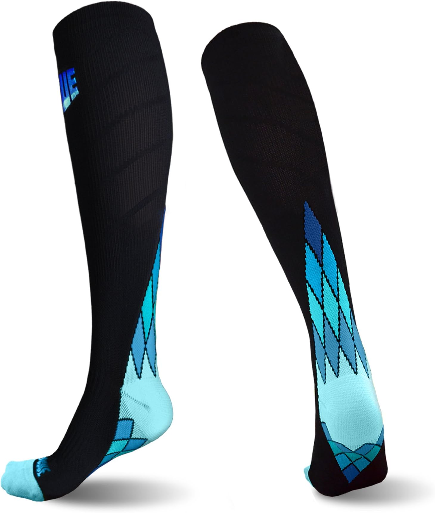 SUGUE Compression Socks (1 Pair) 20-30 mmHg for Women & Men - Best Graduated Athletic Fit for Running, Flight, Nurses, Maternity, Pregnancy - Shin Splints, Medical, Recovery (L, Blue)