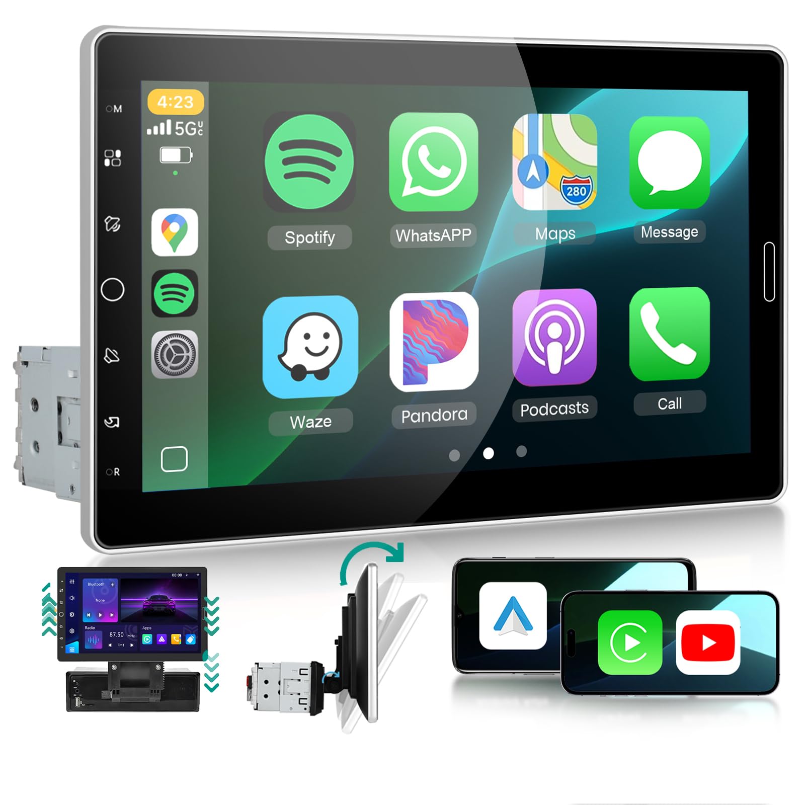 Photo 1 of 10.1 inch Single Din Car Stereo with Wireless Carplay Android Auto AM/FM/RDS Backup Camera, Single Din Detachable Touch Screen