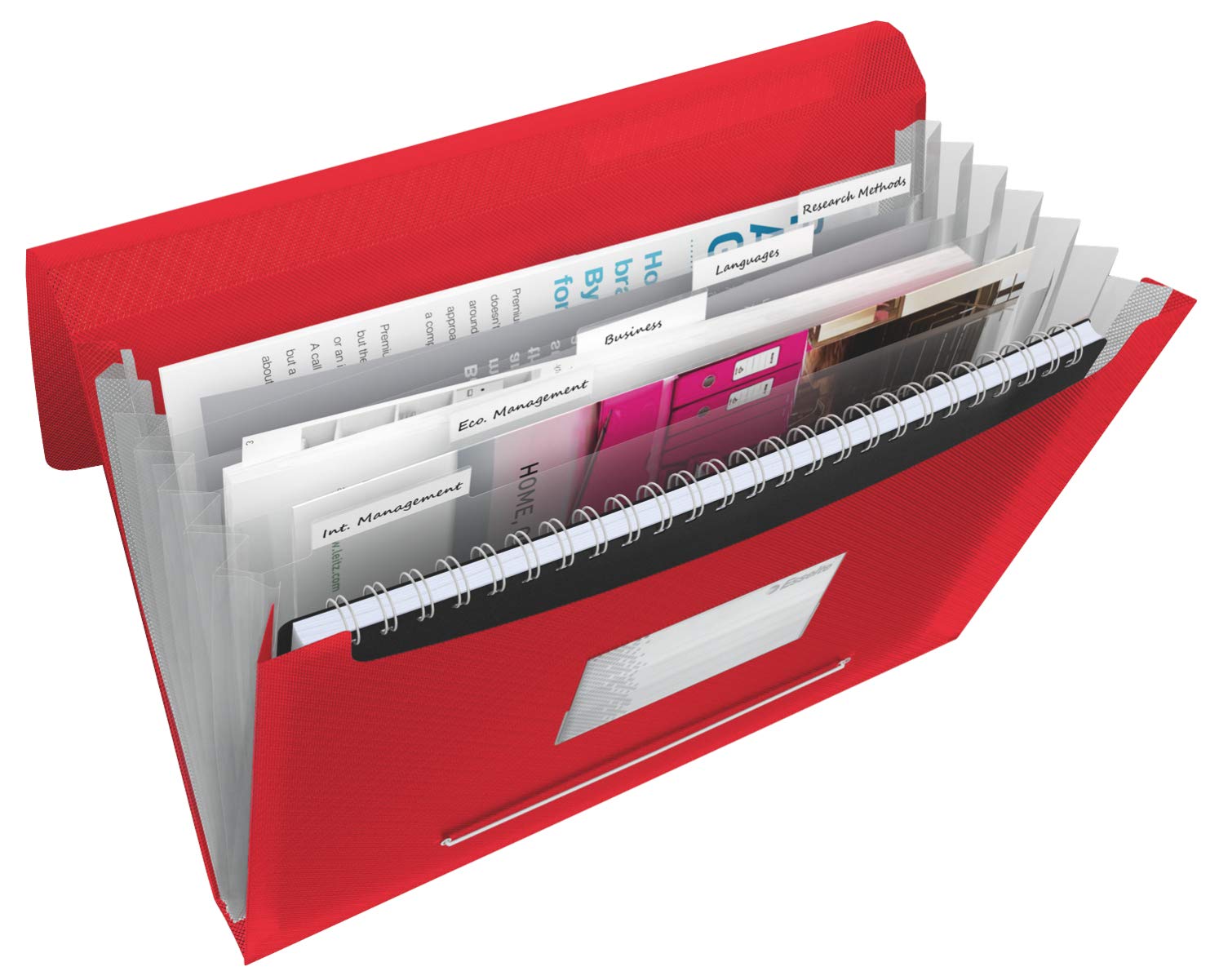 Esselte A4 Expanding Project File, Integrated Index with 6 Expanding Compartments, Elastic Closure, Flexible Plastic, Red, VIVIDA Range, 624016