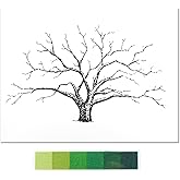 Marsrut Large Wedding Fingerprint Thumbprint Tree Family Guest Book, 12x16 Inch Canvas Painting Home Decoration Creative Signature Sign-in Balloons Decor for Party with Ink Pads (Green)