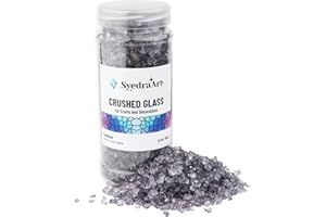 SYEDRA ART Syedra Glass Pieces for Crafts Crushed, Broken Glass Pieces, Epoxy,Bar, Vase, Garden Decoration, 3-6mm, 1.5 Pound Jar (Light Black)