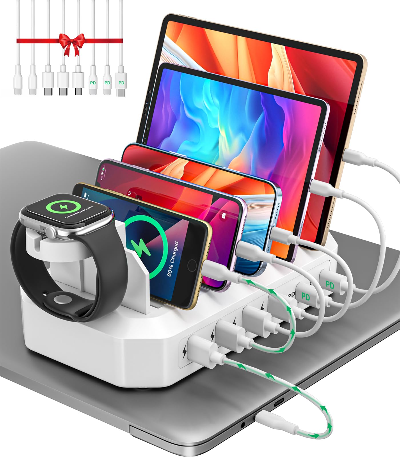 Photo 1 of 95W Fast Charging Station for Multiple Devices?UL & FCC Tested Safer Charging? 6-Port USB Charging Dock with 2 PD-Port, Compatible with iPhone/Android/MacBook/iPad/Tablet/Kindle/Apple Watch & More