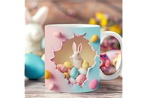 Easter Bunny Coffee Mug, Ceramic Leakproof Cute Desk Decor, Easter Egg Mug Bunny Water Cup, Farmhouse Rabbits Drinkware for C