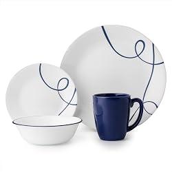 Corelle 16 Piece Lightweight and Chip Resistant Livingware Dinnerware Set, Lia Blue