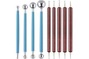 UUSYCUN 9PCS Sculpting Clay Dotting Tools, Dotting Tools for Painting Mandalas, 2-Way Ball Stylus Clay Tools for Embossing, Sculpting, Shaping, Nail Art, Polymer Clay, Pottery Crafts, Rhinestone, Rock
