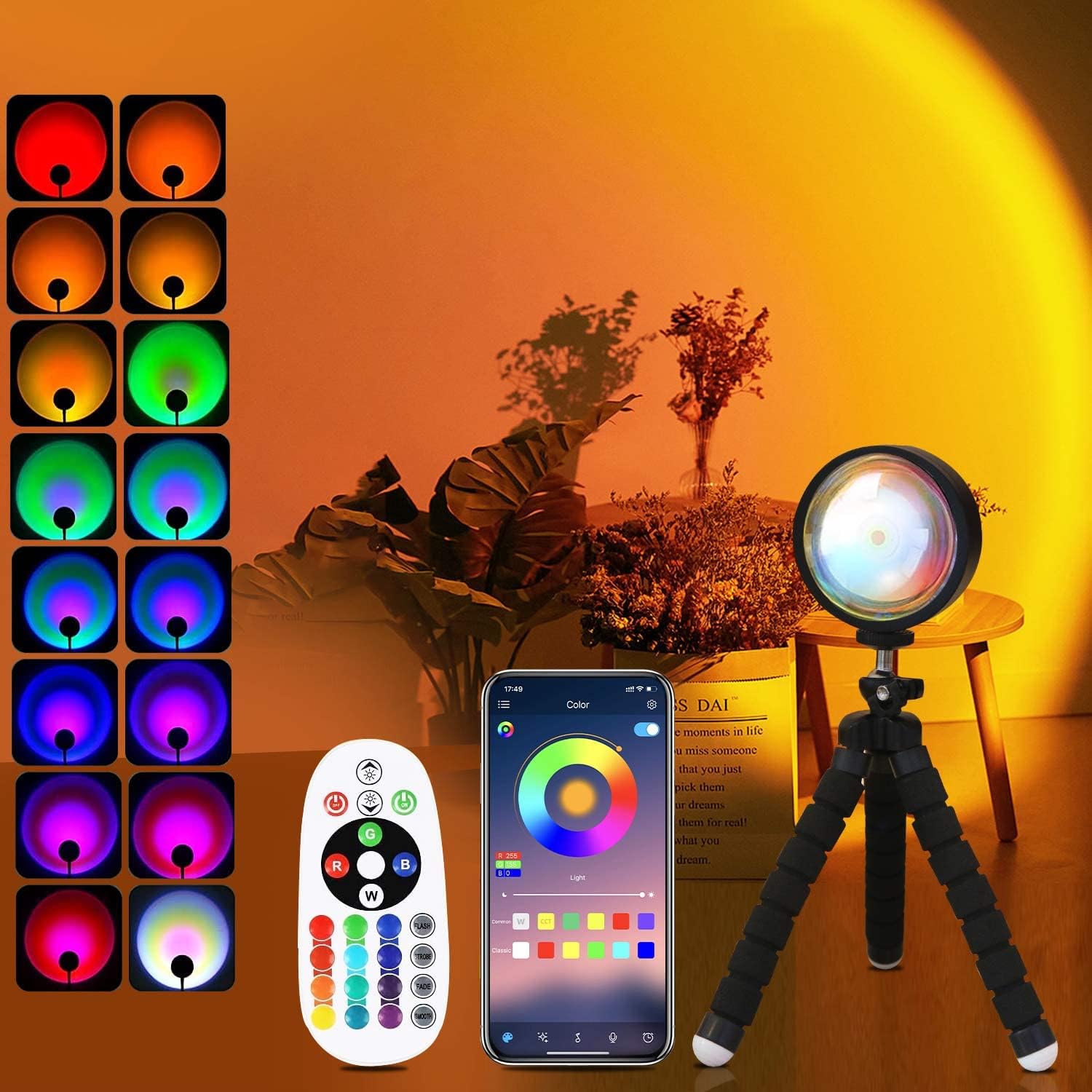Photo 1 of QUIGO Sunset Projector Lamp, 16 Colors Changing with Remote & App Control, Night Light for Bedroom, TikTok Room Decor Aesthetic, Sunrise/Sunset Light