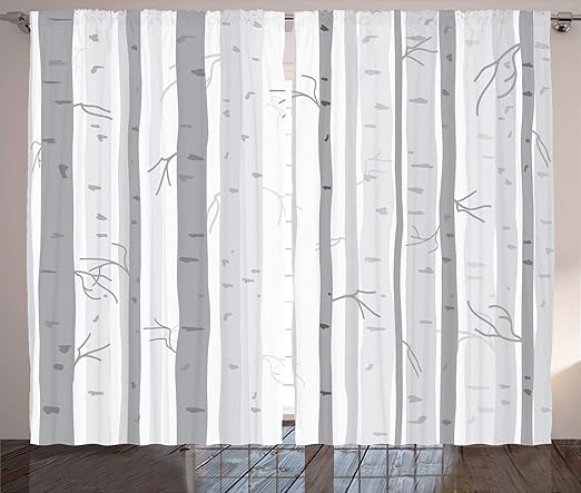 Amazon Com Ambesonne Grey Curtains Birch Trees In Autumn
