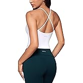 INGIA Womens Low Scoop Neck Tank Tops Built in Bra U Back Workout Tanks Spaghetti Criss Cross Strap Sleeveless Cropped Top