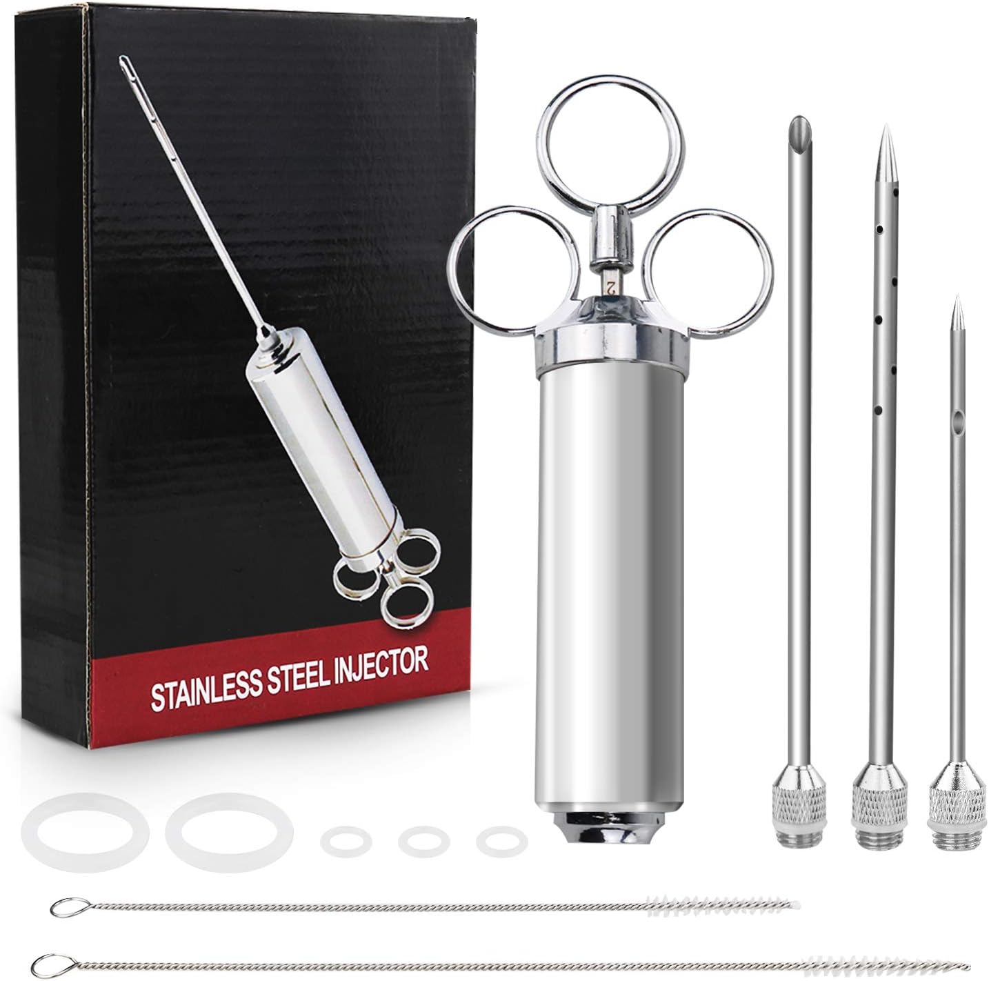 TANJIN Meat Injector Kit with 3 Marinade Injector Needles for Marinade Flavor Turkey Cooking Injector Syringe Stainless Steel Grilling Accessories