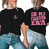 Pink Ribbon Shirts for Women Breast Cancer Awareness T-Shirt Motivational Breast Cancer Tee Tops