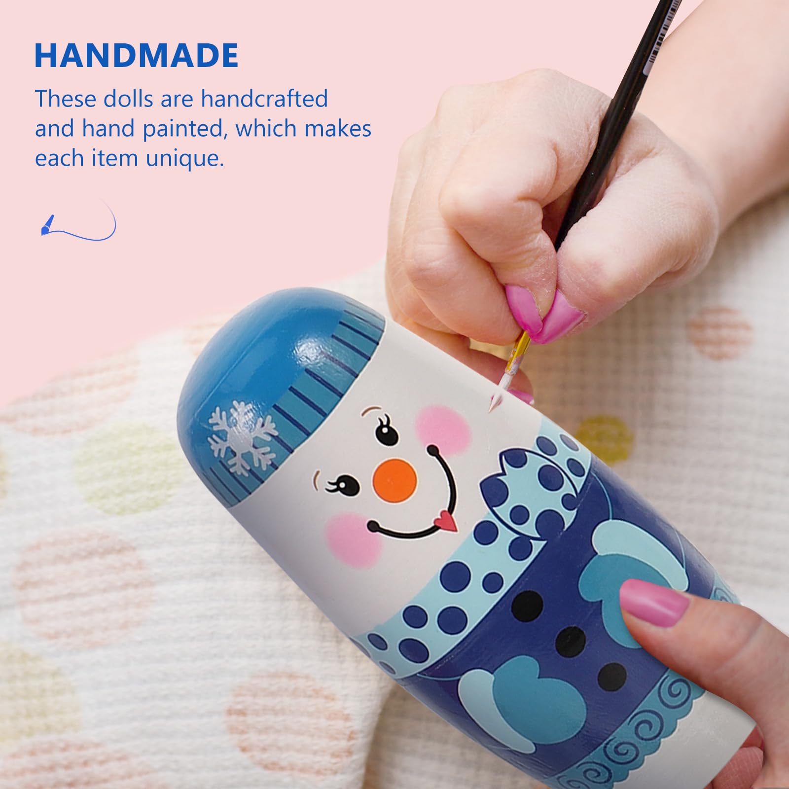 MAGICLULU 5PCS Christmas Russian Dolls Snowmen Matryoshka Wood Stacking Dolls Handmade Nesting Dolls for Birthday Home Decoration (Snowman Family)