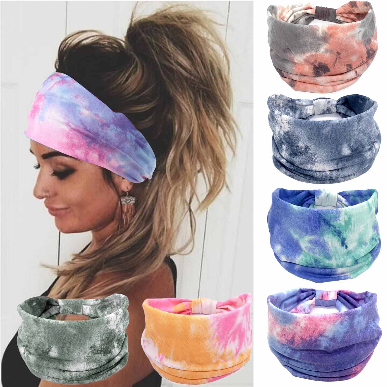 Photo 1 of Olbye Wide Headbands Knotted Headband Tie Dye Non Slip Elastic Hairbands Turban Workout Head Wraps Yoga Sports Sweatbands Boho Fashion Hair Accessories for Women 6Pcs (Boho)