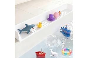 XHMAXE Longer Bath Tub Splash Guard for Kids,Silicone Bathtub Splash Buard,Bath Tub Play Shelf,Prevent Water Spills in Bathroom,Fun-Filled Bath Time for Toddlers(White)
