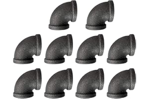 HOME TZH 1/2" Pipe Fitting Elbow DN15 Threaded Cast Black Malleable Iron for Steampunk Vintage Shelf Bracket DIY Plumbing Pipe Decor Furniture (10, 1/2")