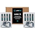 paleblue USB Rechargeable AAA Lithium Batteries, 1 Hour Charge Time, Recharge Over 1000 Times, 600 mAh, 4-in-1 USB-A to USB-C Charging Cable, 8 Pack