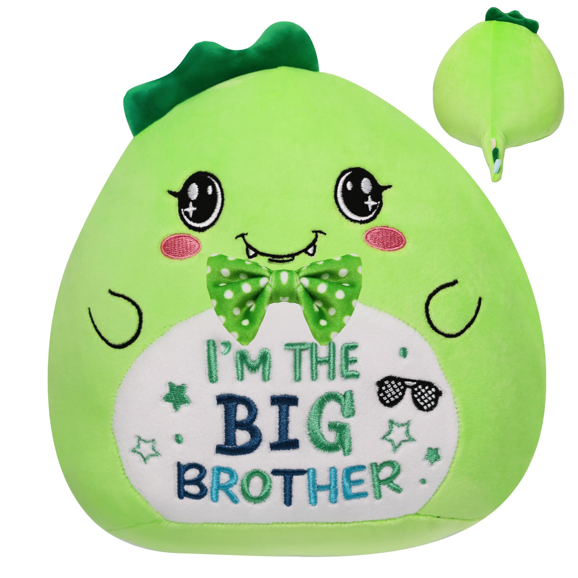 NIUBEHOHO Big Brother Gift Dinosaur Plush - Dino Stuffed Animals with Long Tail Green Plush Realistic Dinosaur Toys Boy Birthday Gifts for Toddler Newborn First Valentine Gift for Kids 9 Inch