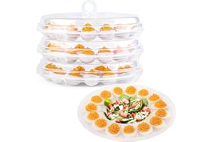 HAKSEN 3PCS Deviled Egg Platters, Portable Egg Tray Deviled Egg Containers with Lid Egg Carrier For Party Home Kitchen Refrigerator