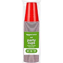 Amazon Basics Disposable Plastic Party Cups, Red, 18oz, 50 Count