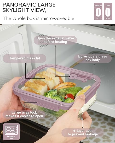 BOROHOUSE 5-PACK BOROSILICATE GLASS CONTAINERS WITH TEMPERED LIDS, 35.2OZ/4.4 CUP AIRTIGHT MEAL PREP SET, MICROWAVE/FREEZER SAFE (PINK)
