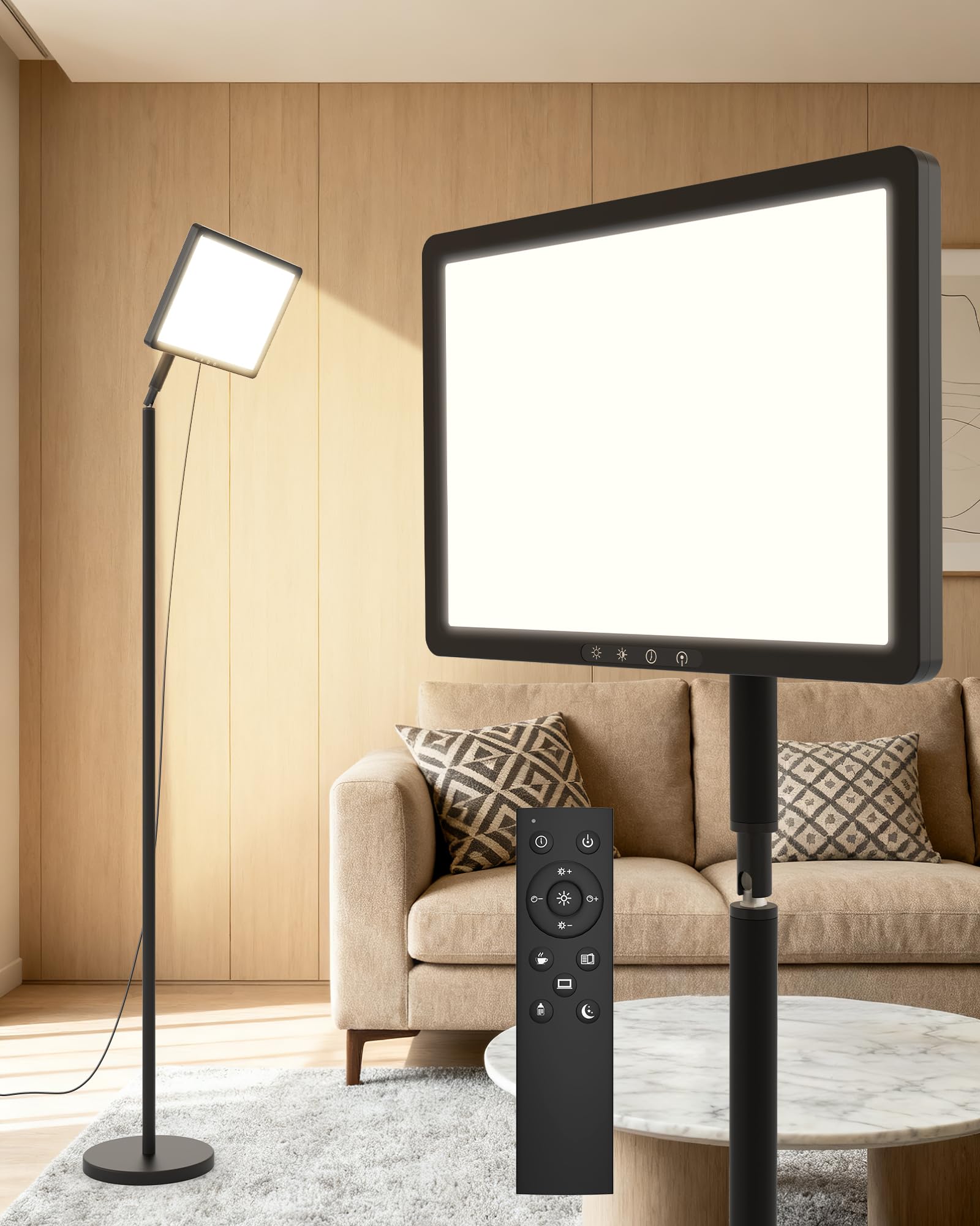 Photo 1 of TroupePal Light Therapy Lamp 12000 Lux UV-Free Full Spectum Floor Therapy Lamps, 4 in 1 LED Sun Lamp, 10 Brightess Levels, 5 Color Modes, Remote&Touch Control, Adjustable Timer/Height/Angle, Black