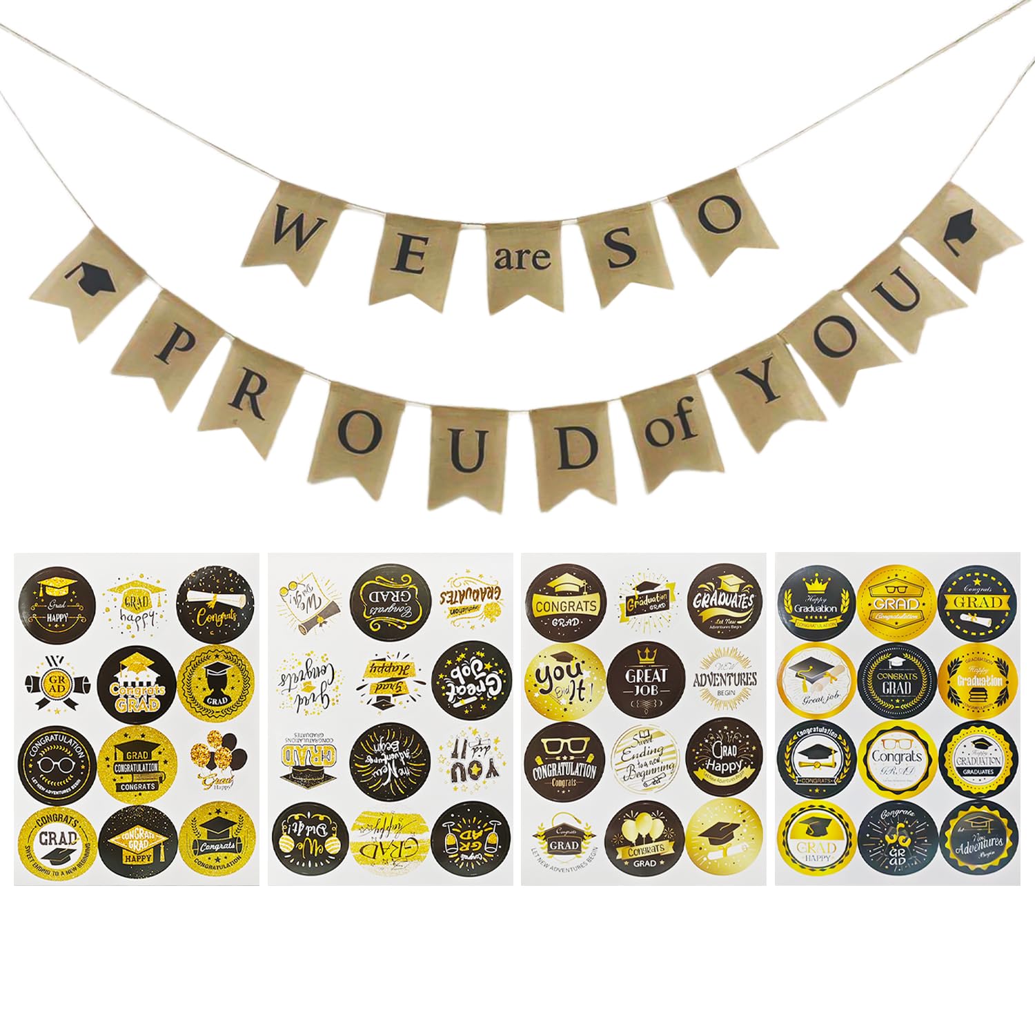 1 Piece Graduation Party Banner, 8 Pieces (96 Pieces) Graduation Stickers, "We Are Proud Of You" Banner, Graduation Congratulations Latte Art Banner, Graduation Party Decorations