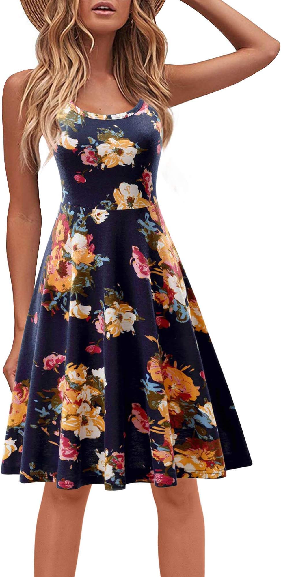 Women's Sleeveless Midi Dress Casual Flared Tank Dress