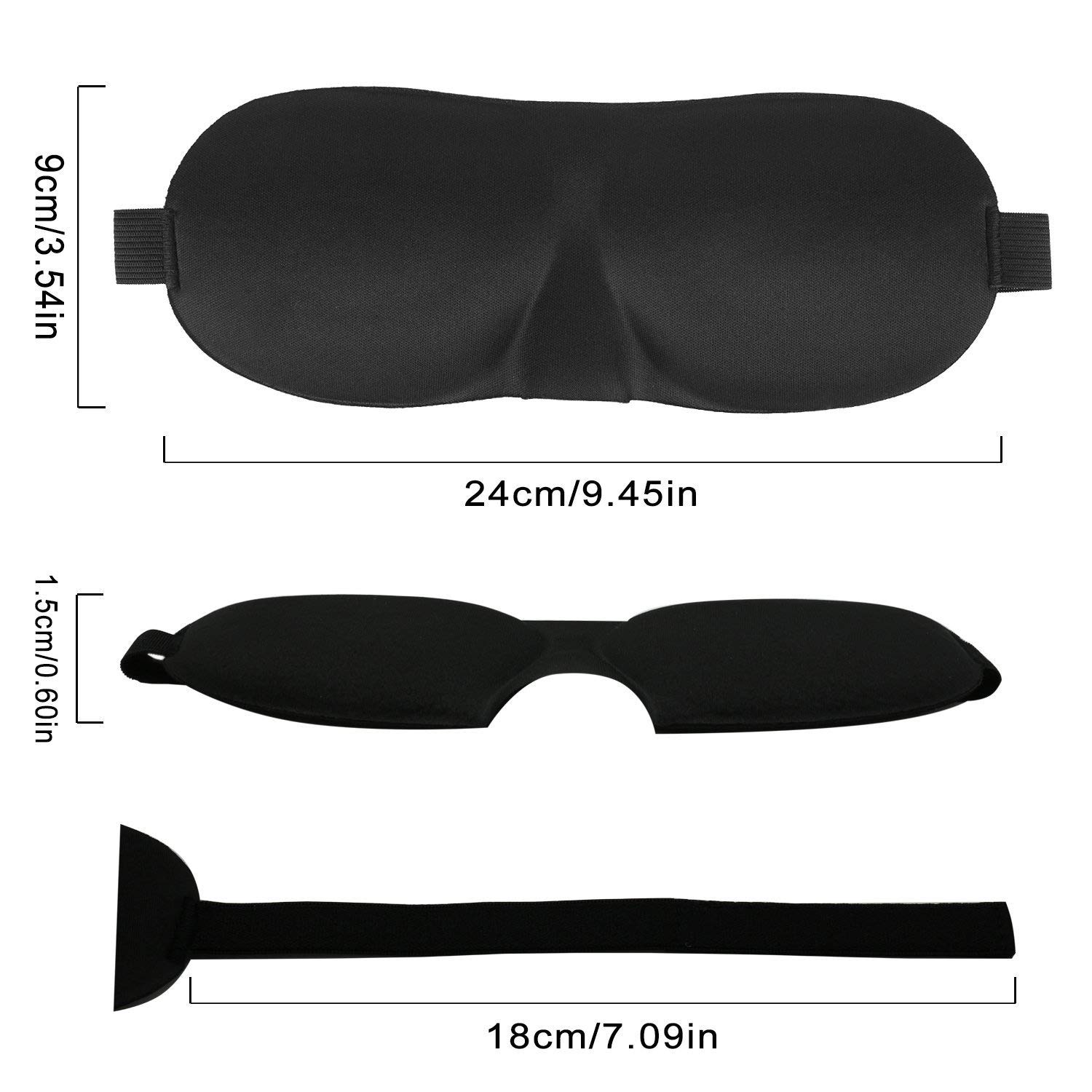 3D Eye Mask Sleeping Masks Eye Shades Eye Blinders for Soft Travel Sleep Rest, Nap, Shift Works 3 Pack (Black)