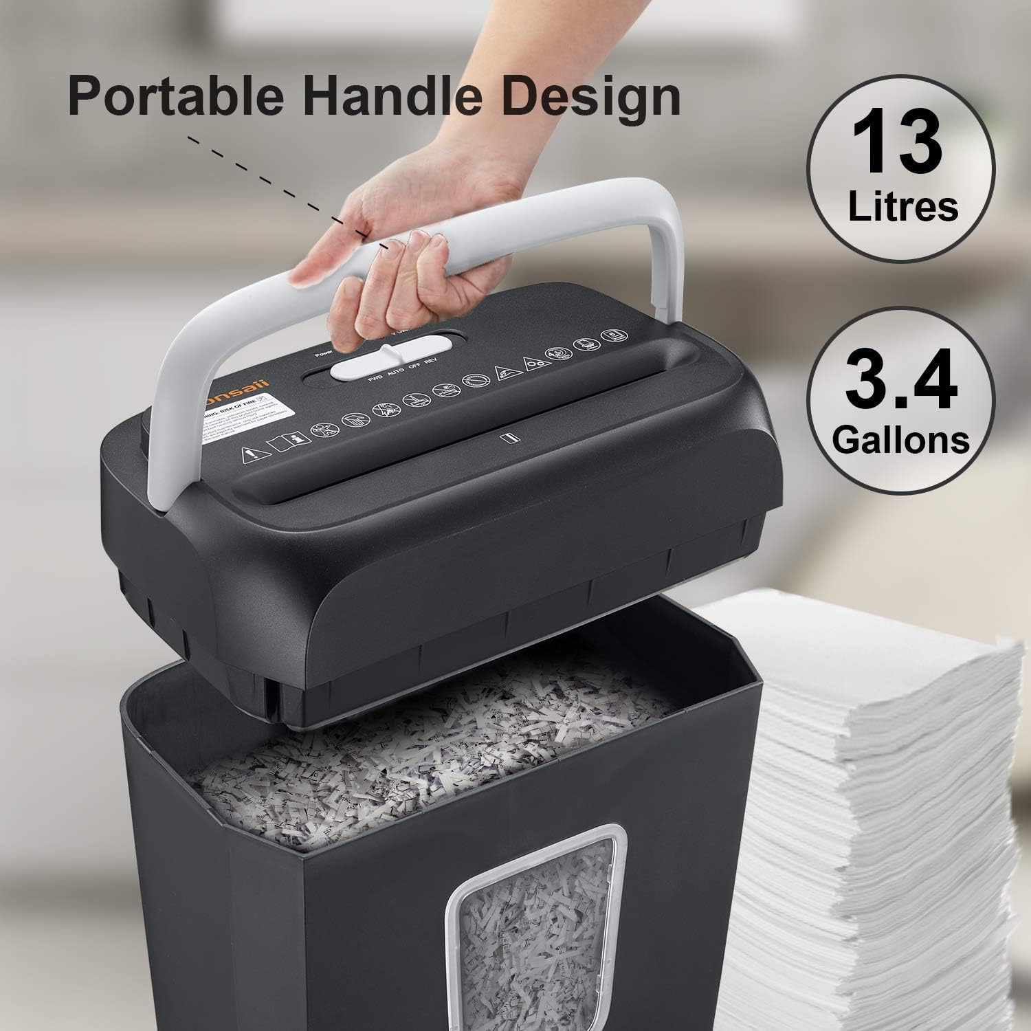 Shredder for Home, Bonsaii 6 Sheet Cross Cut Paper Shredder for Small Home Office Use, Portable Handle Design with 3.4 Gallons Wastebasket (C237-B) : Electronics