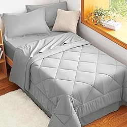 CozyLux Twin Comforter Set with Sheets Light Grey
